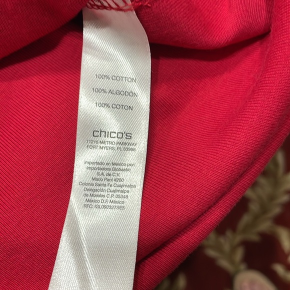 Chico’s Size 2 (12/14) Red 3/4 sleeves ,Tee, V-Neck. - Picture 6 of 7